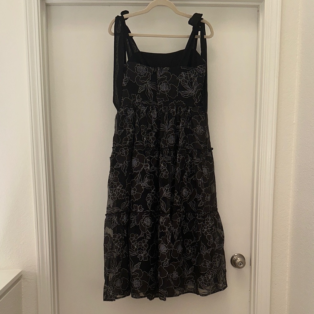 Lulu's Black Midi Dress with White Floral Embroidery and Tie Shoulders - Picture 11 of 13